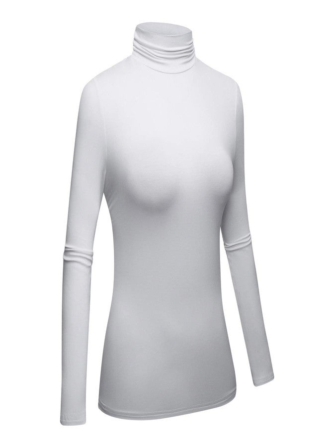 OThread & Co. تيشيرت نسائي بأكمام طويلة وياقة عالية من OThread & Co.، طبقة أساسية مطاطية مريحة، بلوزة بياقة عالية (صغير، أبيض) - Image 3